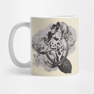 Surreal cheeky giraffe and roses collage Mug